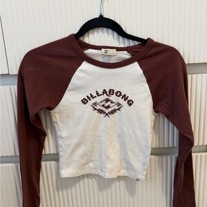 Billabong White and Brown Raglan Long Sleeve Tee